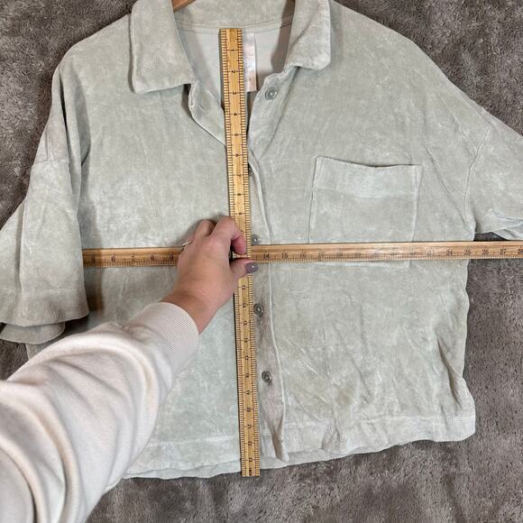 H&M Terry Cloth Resort Shirt Mint Green L Large Button Down Top Short Sleeve - Picture 6 of 8